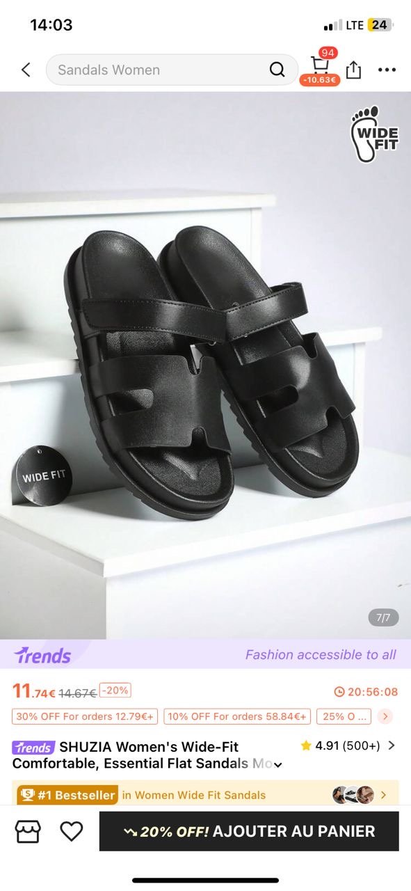 SHUZIA Women's Wide-Fit Comfortable, Essential Flat Sandals