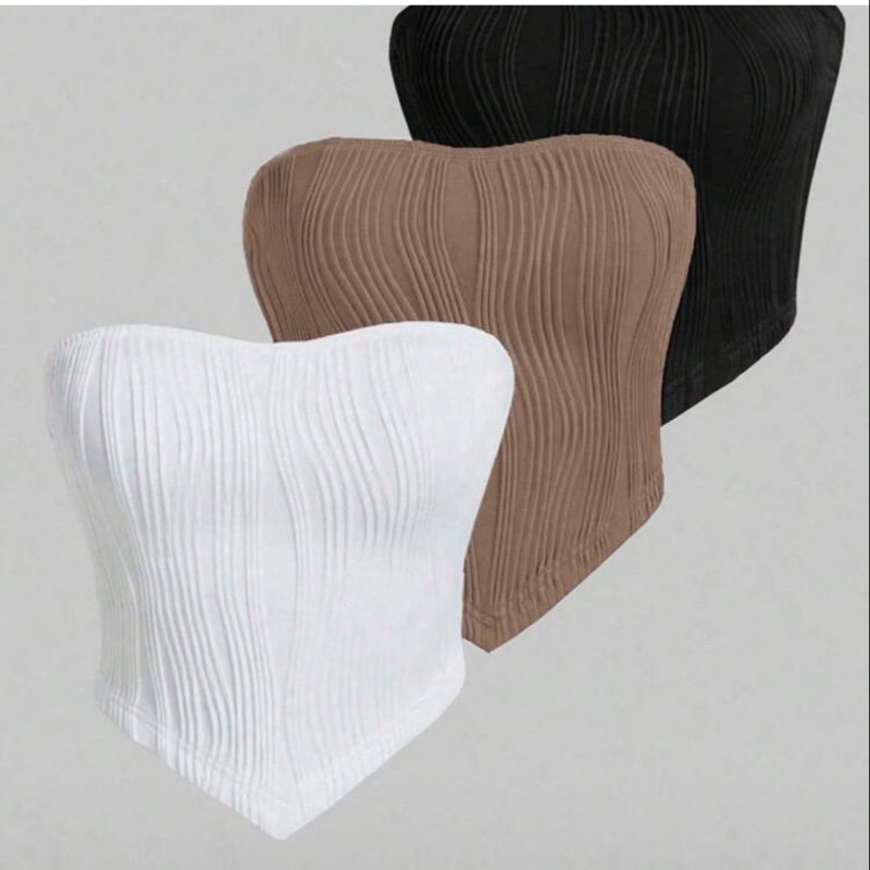 INAWLY Top bustier asymétrique à texture unie pour femmes