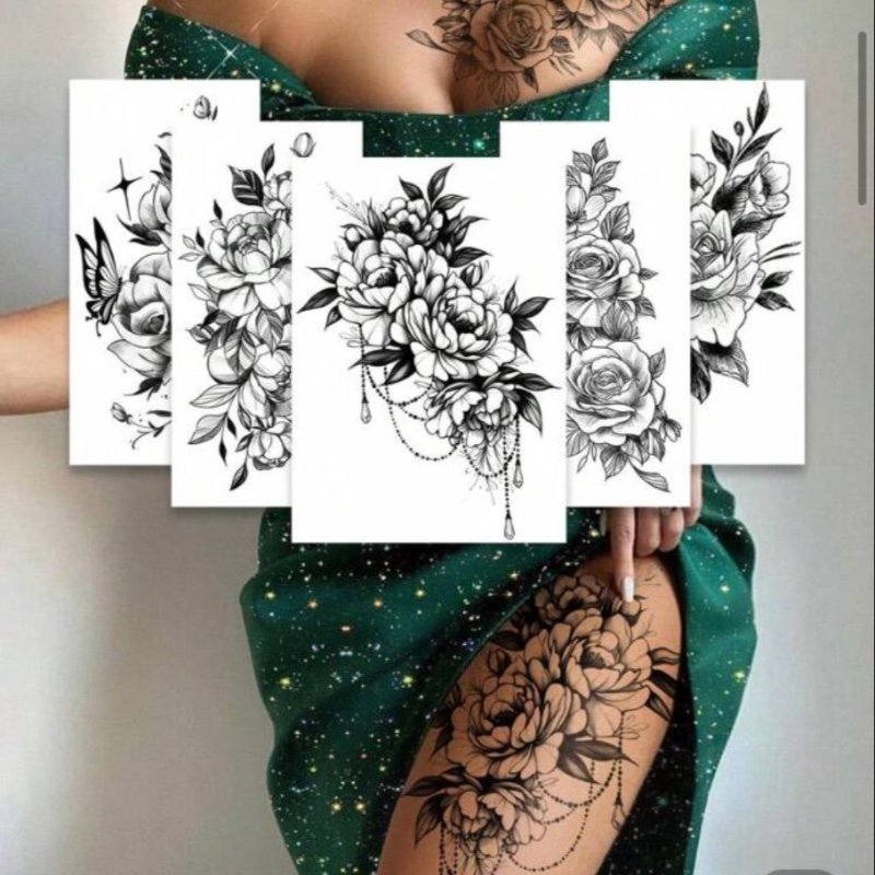 Tatouag e temporaire floral noir à esqui
