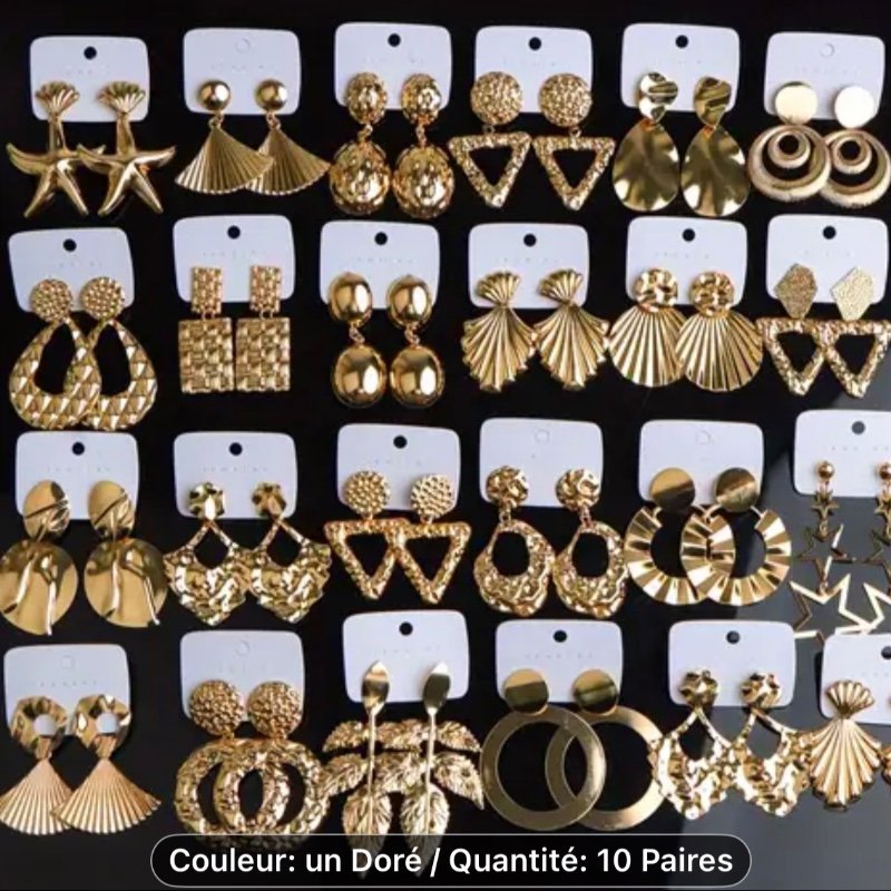 Lot de boucles d'oreilles dorées