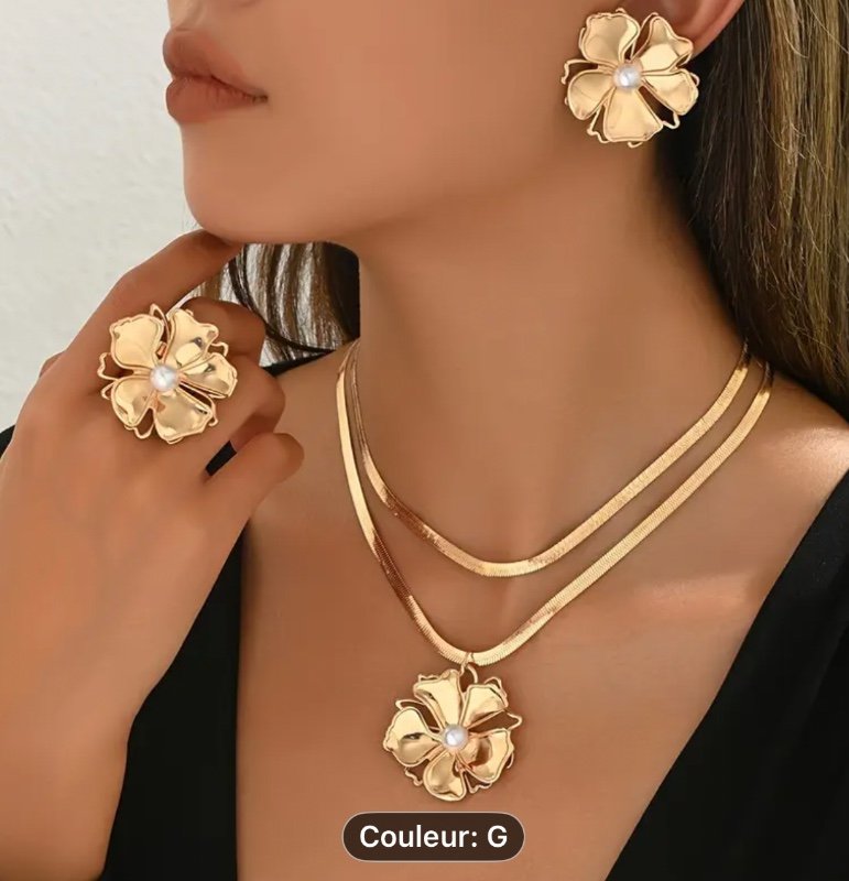 Paire de Boucles d'Oreilles + 1 Collier + 1 Bague