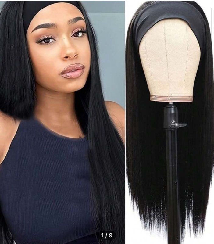 Perruque cerceau à cheveux noirs raides