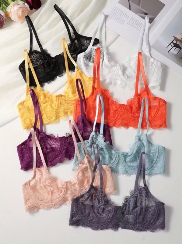 8 pièces, Meiyue Soutien-gorge Luxe Ultra-Fin Demi-Coupe avec Armatures, Bordure en Dentelle, Lingerie Transparente