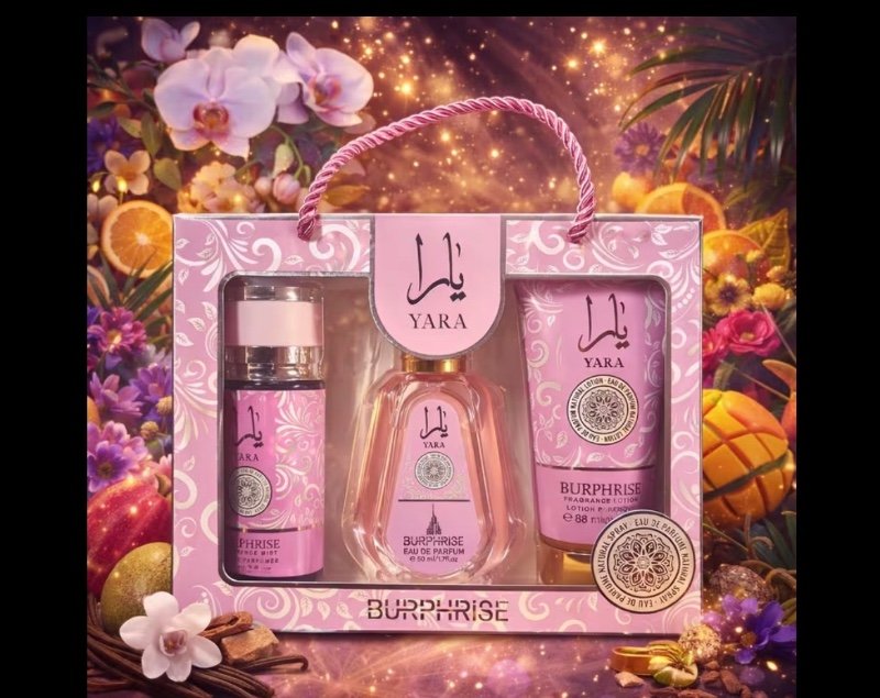Coffret Cadeau Parfum Femme YARA BURPHISE – EDP 50ml, Brume Parfumée 88ml, Lotion 88g