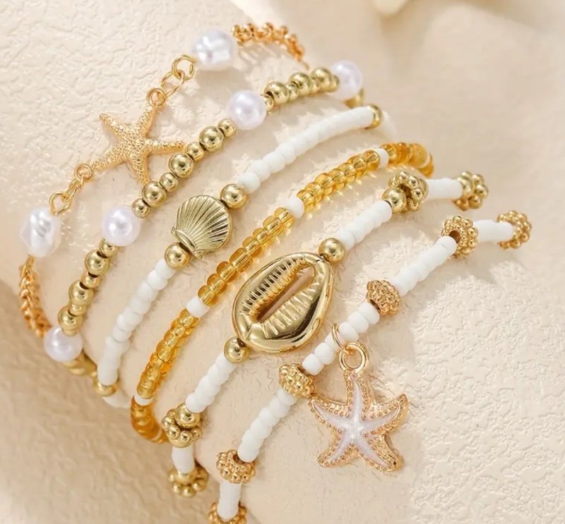 Lot de 6 Bracelets Élégants en Acrylique à Thème Marin