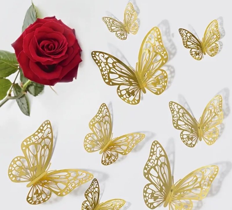 12 pièces d'autocollants muraux papillons 3D