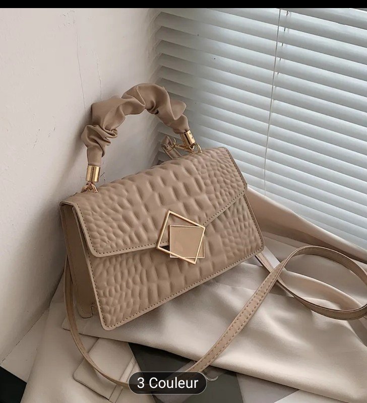 Sac à Épaule Tendance à Motif Crocodile, Portefeuille Carré à Poignée Froncée pour Femmes, Sac Texturé de Couleur Unie