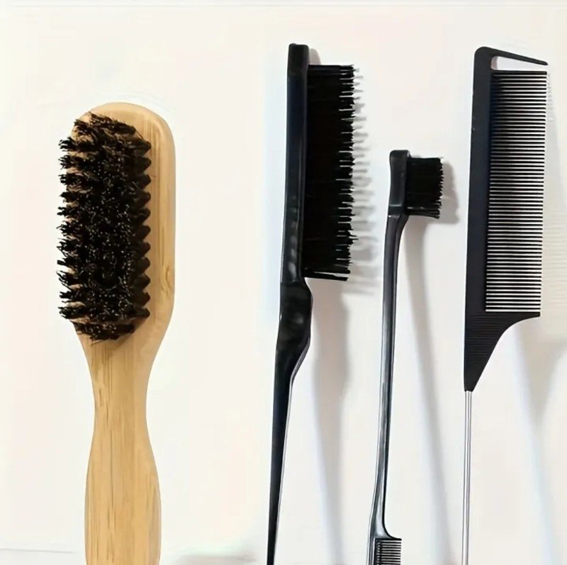 4 pièces Ensemble de Soins et Coiffure Unisexe, Peigne à Barbe Lisse & Peigne à Cheveux, Outils et Accessoires Capillaires, Essentiel pour Salon et Voyage
