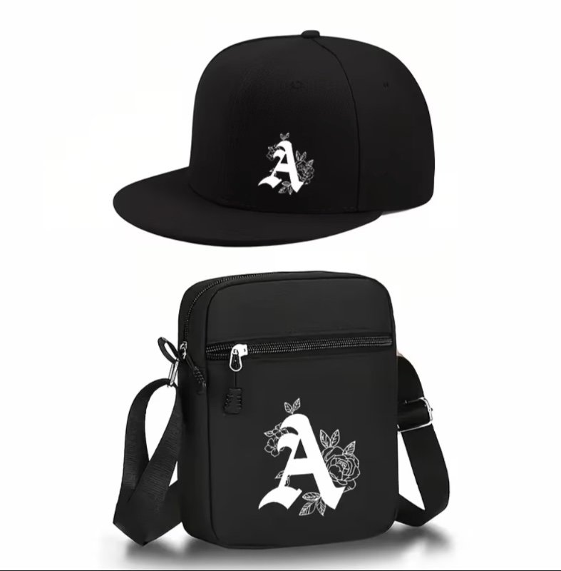 2 pièces Chapeau et Sac Bandoulière Imprimé Lettre A