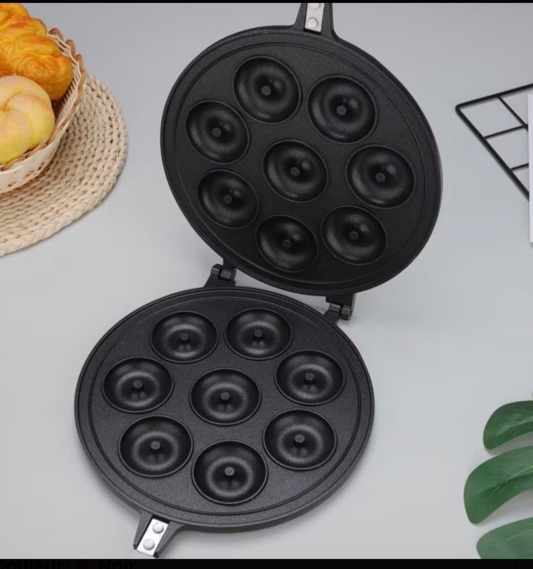 Poêle à gaufres double face, moule à donuts rond 8 trous, outil de pâtisserie pour pain et gâteaux maison