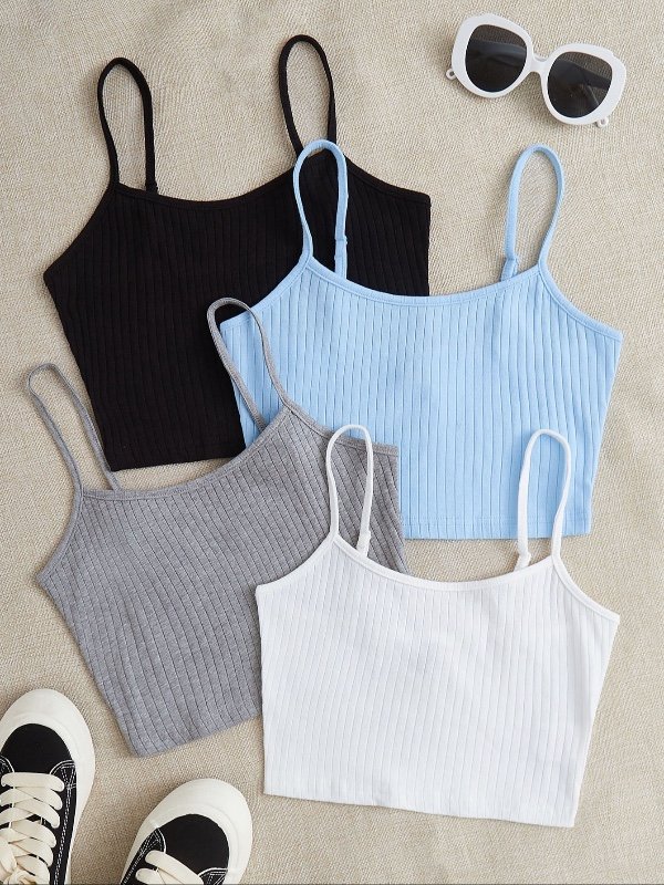 SHEIN EZwear 4 pièces Top à fines brides en tricot côtelé