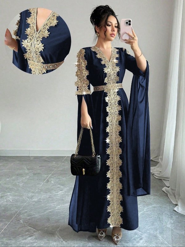 Rafferiza Robe abaya à manches extra longues en patchwork