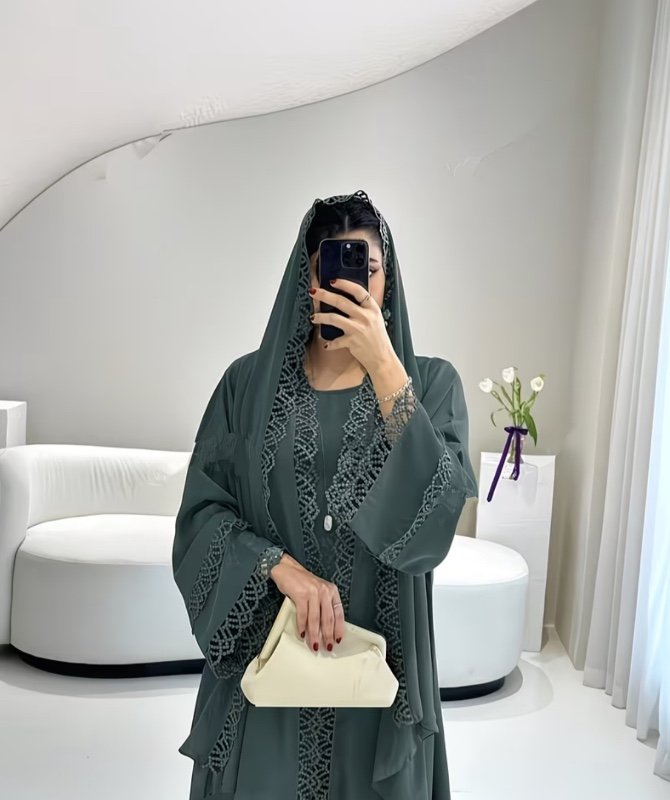 Ensemble Long Peignoir Ouvert avec Bord