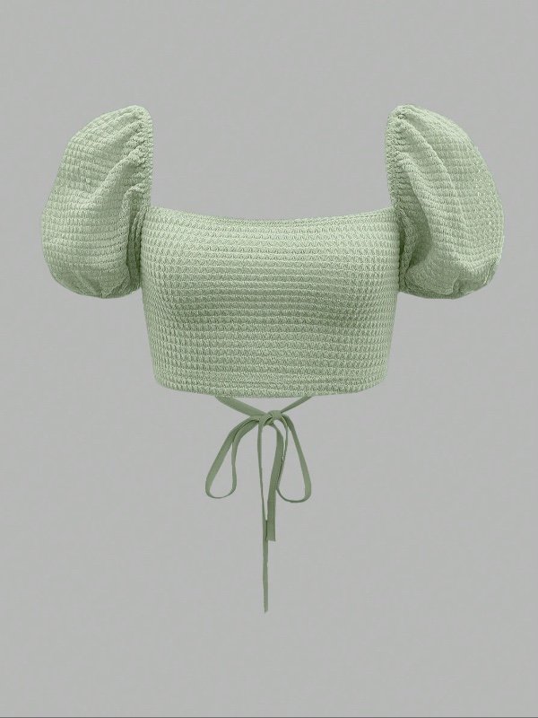 Soleia Wywh Haut Court Texturé Pour Femmes En Vacances, Sans Dossier Avec Manches Bouffantes Et Lacet Pour Une Soirée Romantique