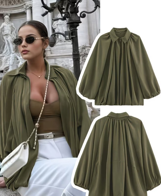 Veste ample à manches lanternes pour femme, vert olive