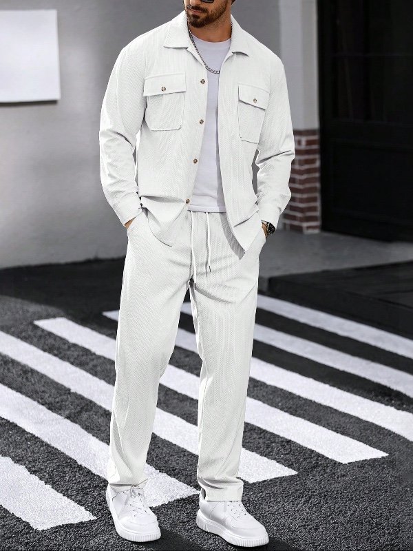 Manfinity CasualCool 2 pièces Ensemble chemise et pantalon en velours côtelé pour hommes