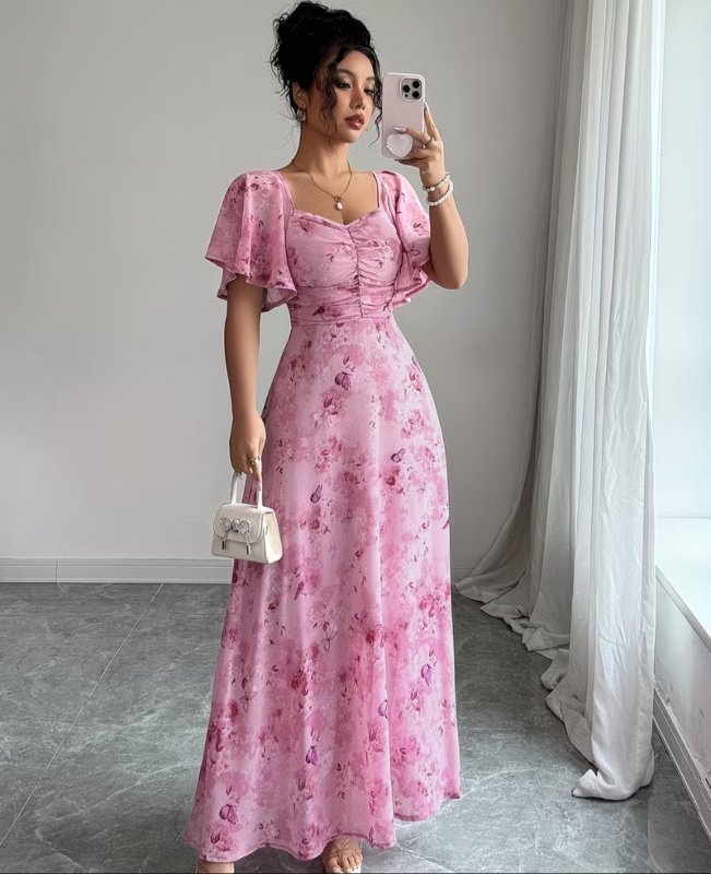 Robe élégante pour femmes, style français, en mousseline