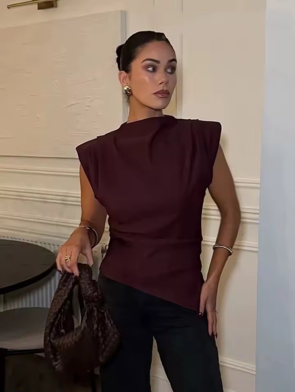 Haut de Style européen et américain sans épaules, à la mode, Simple plissé, décoratif, nouvel arrivage