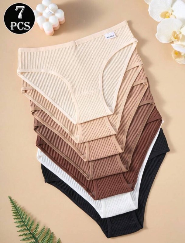 7 pièces Culotte en coton côtelé sexy pour femmes, sous-vêtements féminins sans couture et confortables