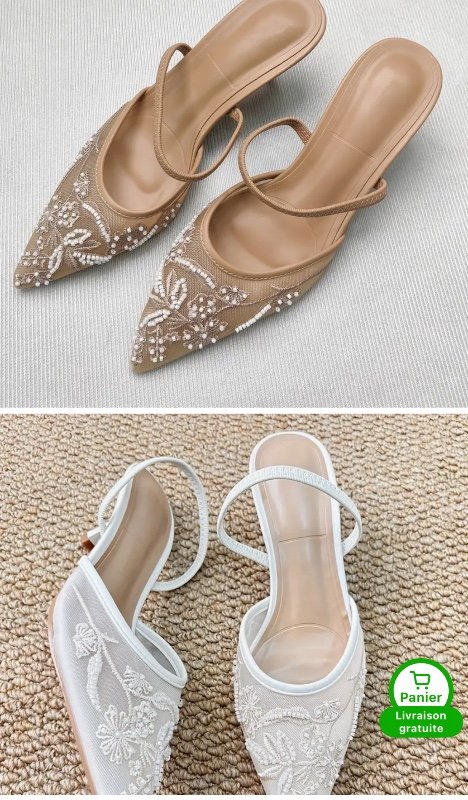 Escarpins à bout pointu brodés floraux