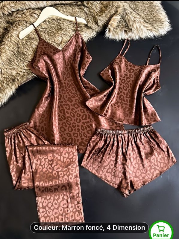 Pyjama 4 pièces pour femme,ensemble décontracté et tendance