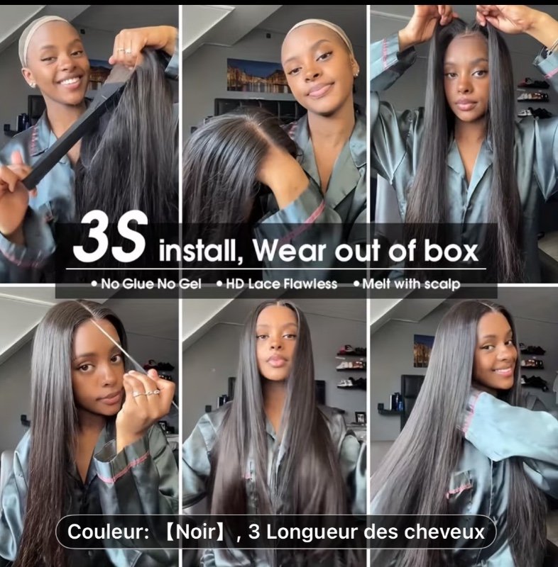 Perruques droites sans colle en cheveux humains avec fermeture à dentelle pré-coupée 4x4 à l'avant, perruques en cheveux humains prêtes à porter, pré-épluchées, en dentelle HD, améliorées, sans colle, perruques droites brésiliennes en cheveux humains, den