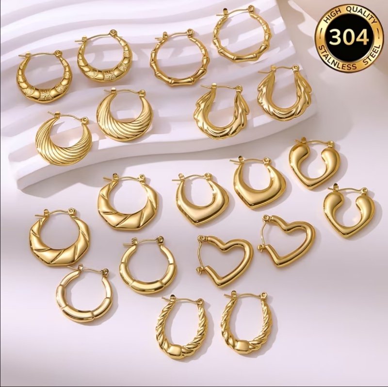 Ensemble de boucles d'oreilles cerclées en acier inoxydable couleur or de style