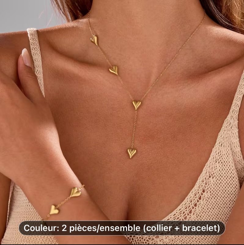Ensemble de bijoux en acier inoxydable en forme de cœur Easy love 2 pièces (collier +bracelet )