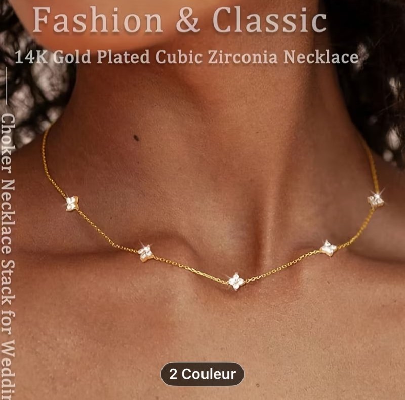 Chaîne de clavicule en acier inoxydable pour femme, à la mode, luxueuse et élégante, avec un collier trèfle à quatre feuilles, étanche et résistante à la décoloration, adaptée pour un usage quotidien