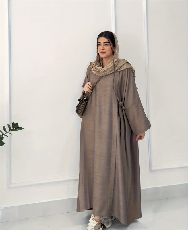 Robe ample décontractée et simple à manches longues et coupe droite pour femme, style pull, avec liens latéraux, pour le printemps/automne