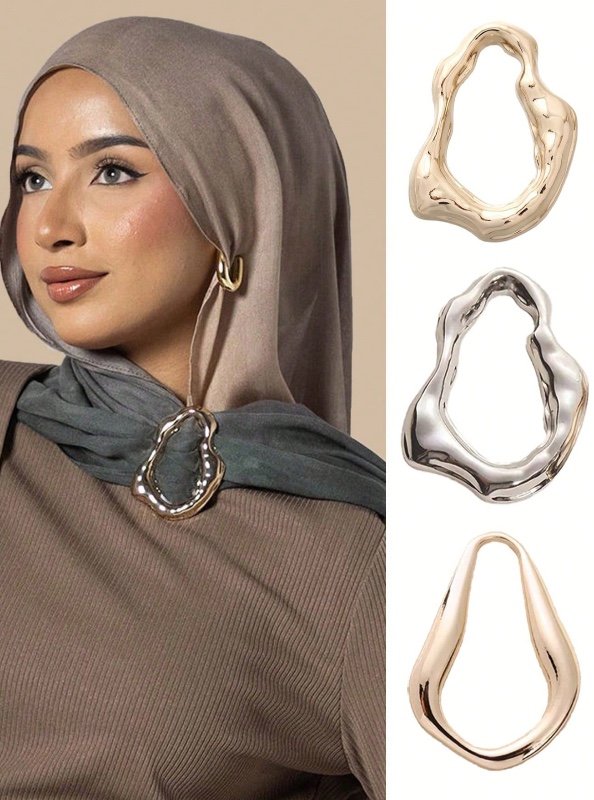Ensemble de 3 pinces à foulard asymétriques en forme de goutte d'eau, tendance, décoratives et pratiques. Polyvalentes pour décorer et fixer foulards, hijabs et autres accessoires
