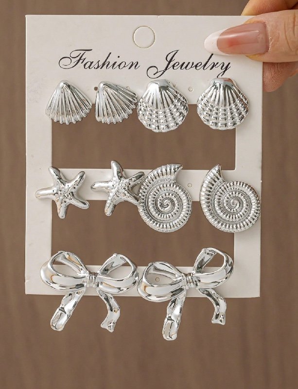 Ensemble de 10 boucles d'oreilles tendance en forme d'étoile de mer, de coquillage et de nœud, idéal pour les voyages et les vacances d'été