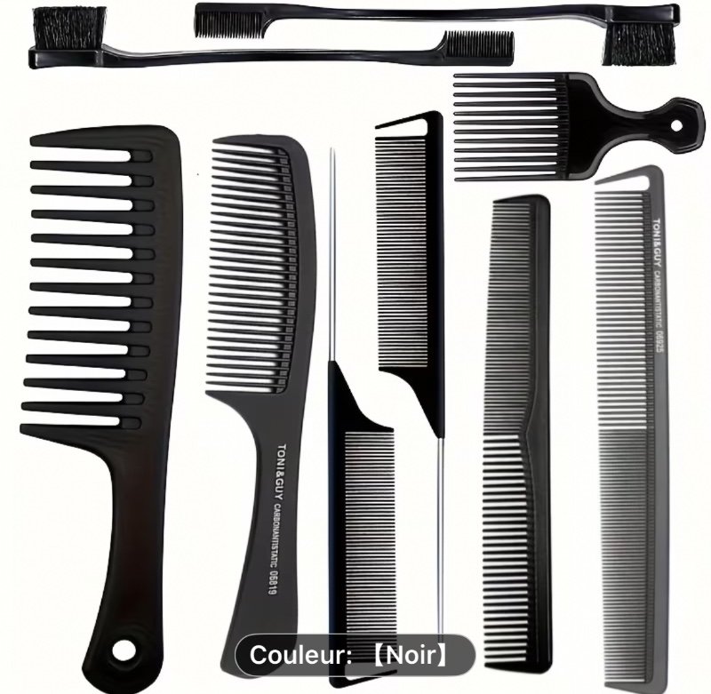 Ensemble de 9 peignes de coiffure professionnels pour hommes et femmes - Peigne multifonctionnel à dents fines, fabriqué en plastique ABS durable et en métal, inclut un peigne démêlant et un peigne à queue de rat adaptés à tous les types de cheveux