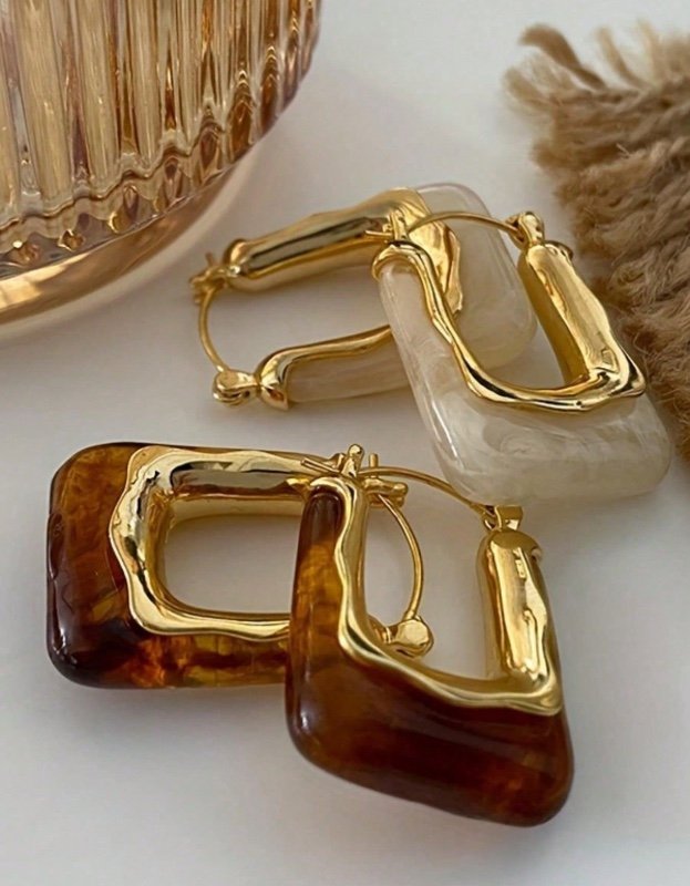 1 paires de boucles d'oreilles élégantes et rétro en forme de U, incrustées de résine dorée - Accessoires tendance du quotidien