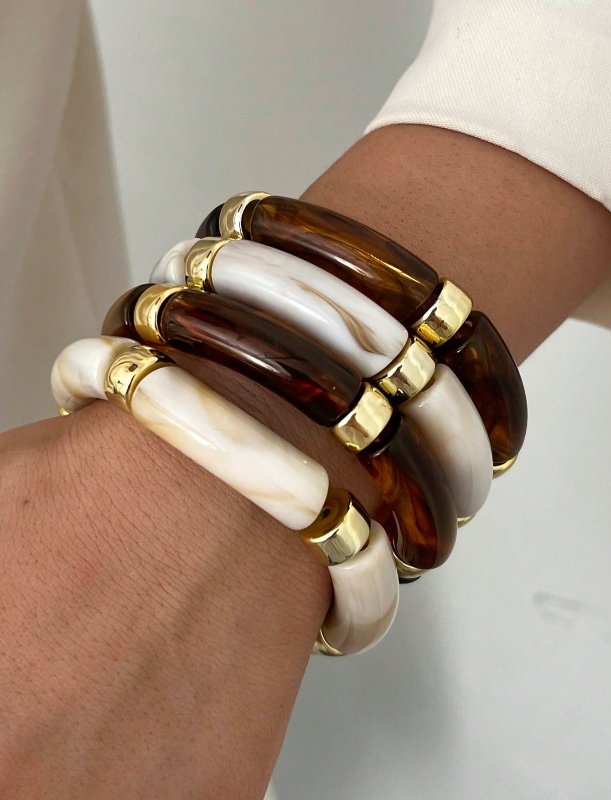 4 pièces/set Bracelet élastique en résine acrylique marron vintage minimaliste et élégant pour femmes, convient pour le quotidien