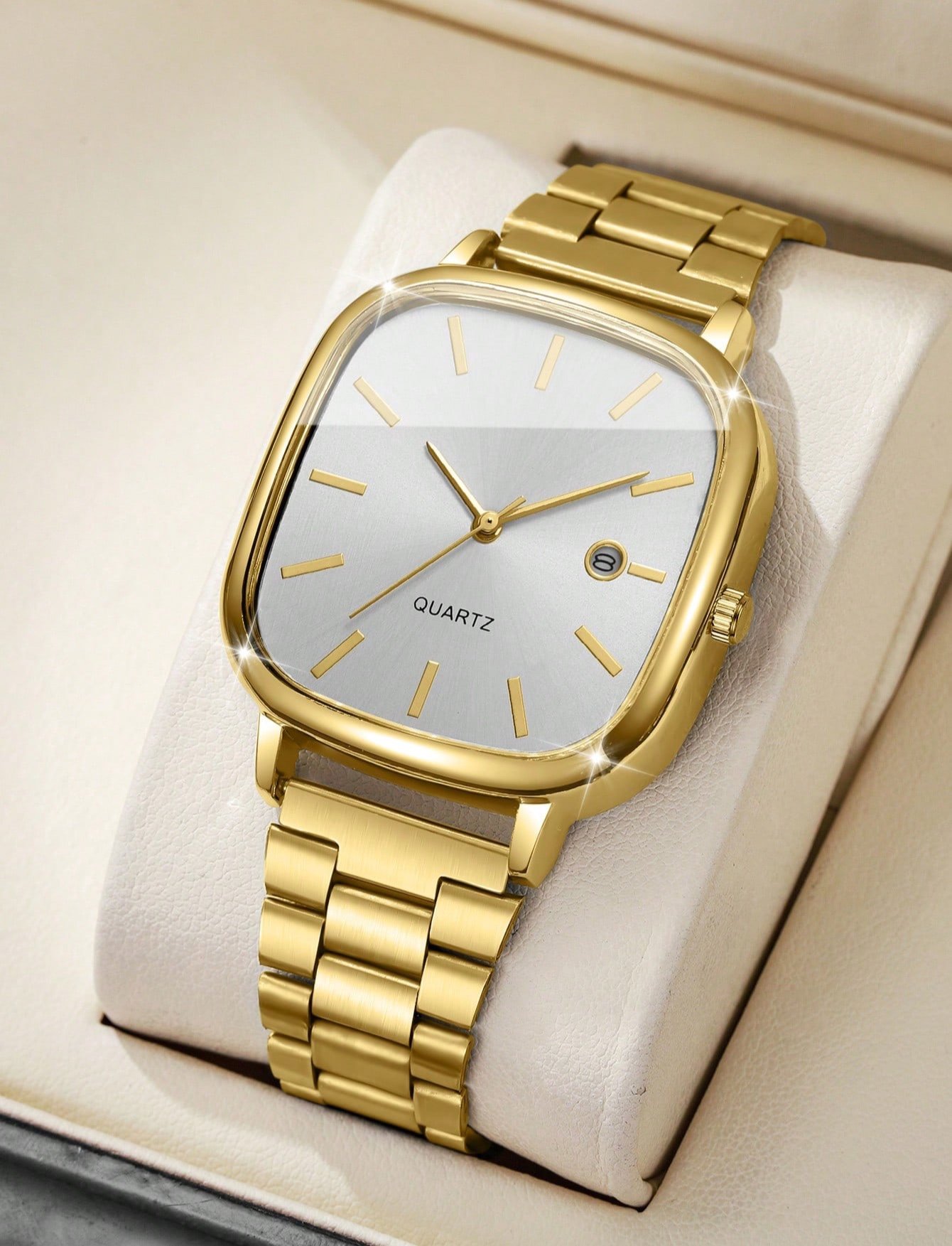 1pc Men's Gift Watch, Classic Fashion Square Dial Calendar Display, Minimalist Casual Stylish Quartz Wristwatch, Watch Box Not Included