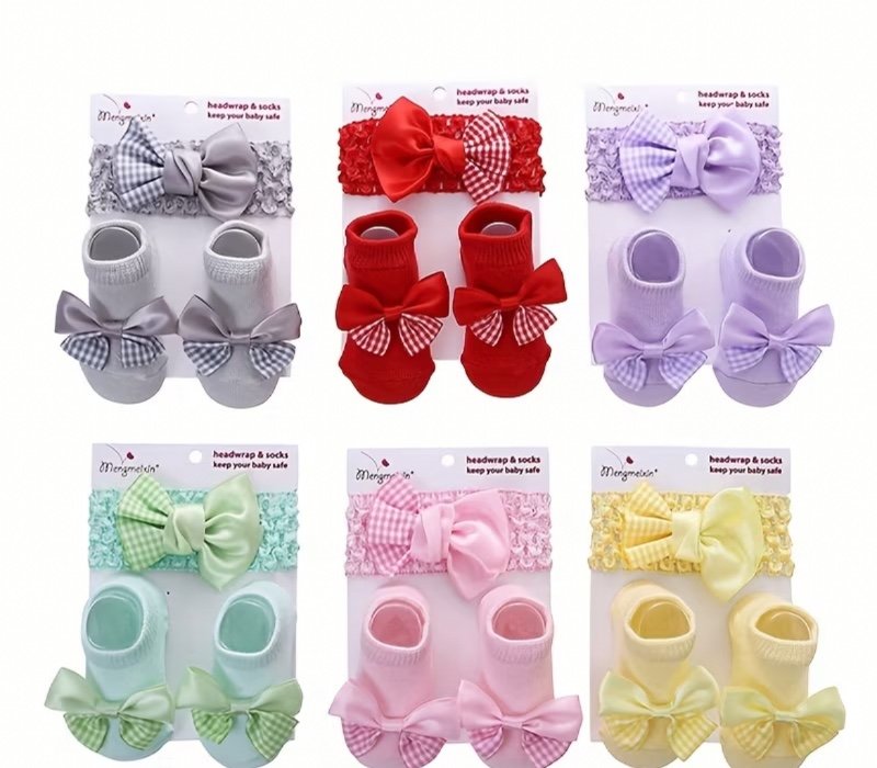 1 Paire de Chaussettes et de Bandeau Doux et Respirant pour Bébé - Couleurs Pastel (Rose, Bleu, Jaune, Rouge, Violet, Gris, ) - Tenues Invisibles pour Tous les Jours et les Fêtes - Vêtements pour Bébés Faciles à Entretenir pour les Tout-Petits et les Bébé