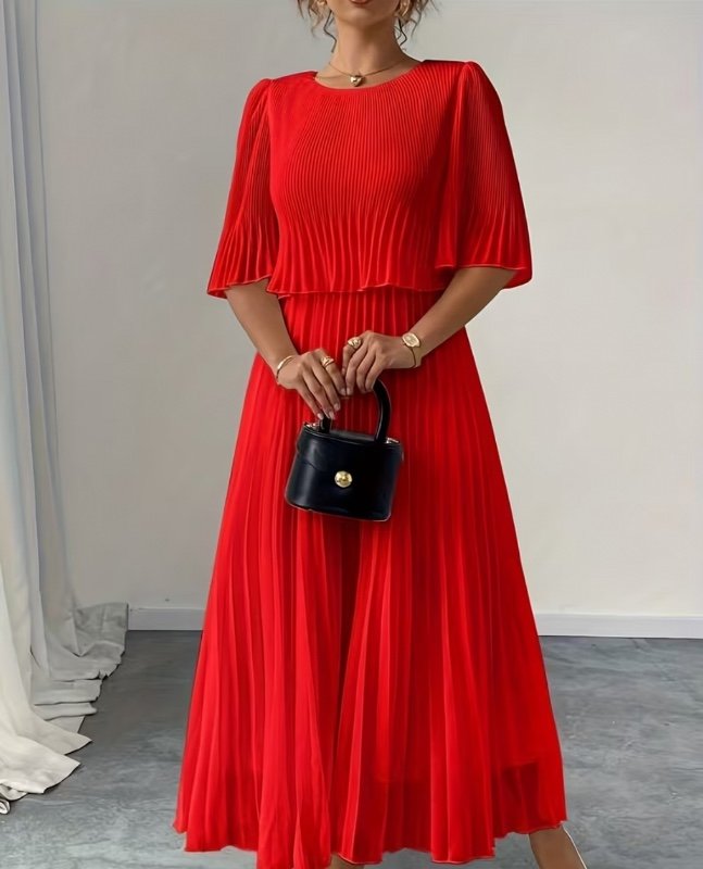 Robe unie plissée à manches à volants - Modèle Direct...