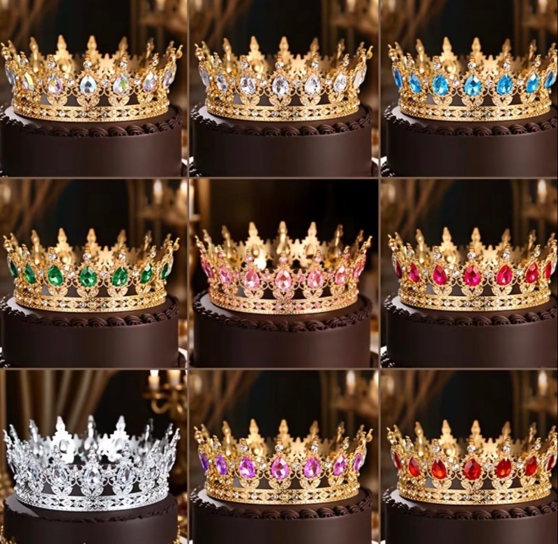 1 Tiare de Mariée Étincelante avec Strass - Couronne de Reine Princesse Élégante pour Mariages, Bal de Promo & Demandes en Mariage, Accessoire de Cheveux en Pierre Précieuse Acrylique Multicolore avec Design de Cercle Rond Complet, Cadeau de Fête Prénupti