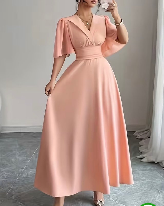 YYTT Robe à manches courtes pour femme, à la mode, élégante et fluide