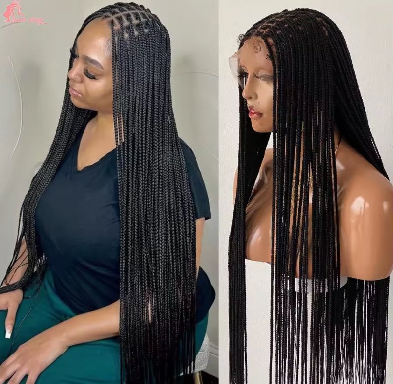 Perruques tressées synthétiques sans nœuds avec cheveux de bébé, tresses longues colorées, petite boîte de déesse, perruque de cheveux entièrement en dentelle