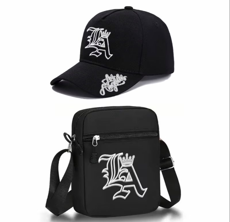 Lot de 2 Casquette de Baseball et Sac Bandoulière à Imprimé Lettre Couronne LA