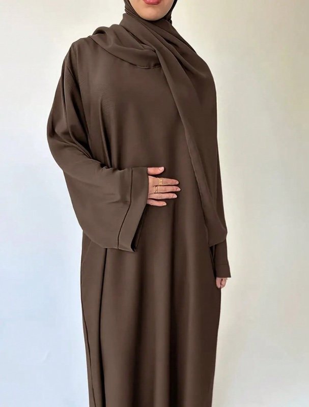 Robe longue décontractée à manches longues, couleur unie, style arabe