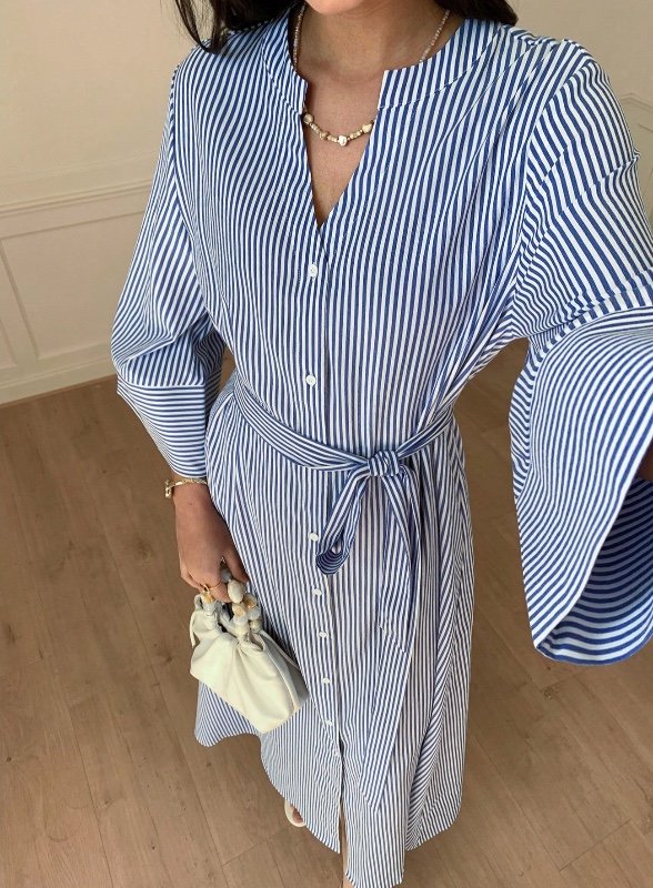 Robe longue rayée Solavon, style conservateur décontracté, pour femme