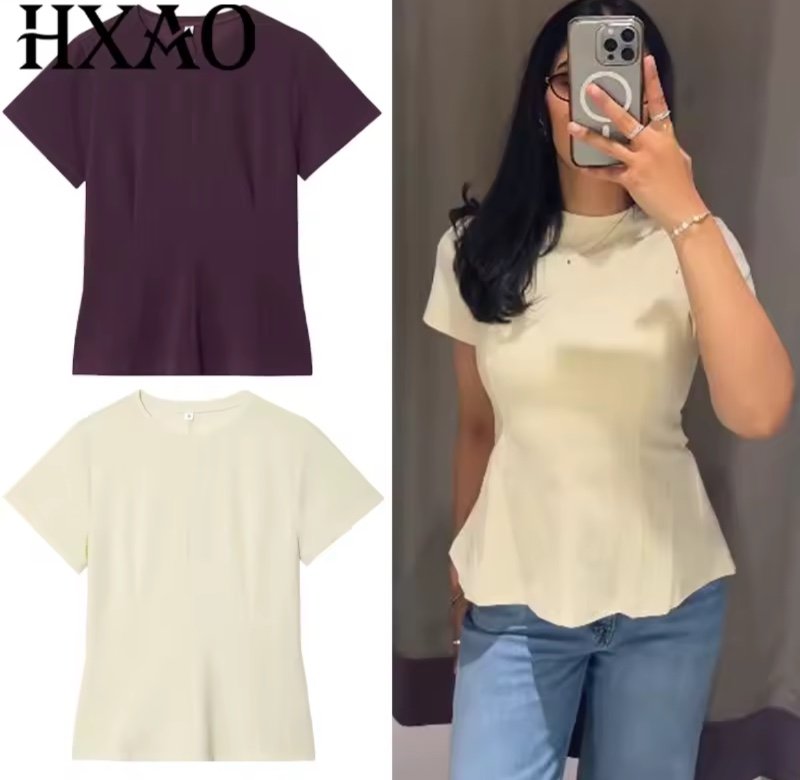 HXAO t-shirt femme jaune violet haut femmes été 2025 décontracté hauts à manches courtes col rond coupe ajustée t-shirt tunique haut