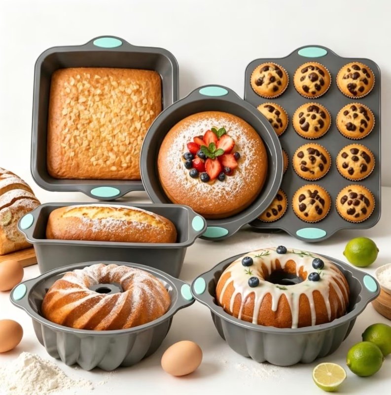 Silicone Baking Mold Six-Piece Set - Toast + Quiche + Spiral + Muffin Cup + Square + Round Cake Mold