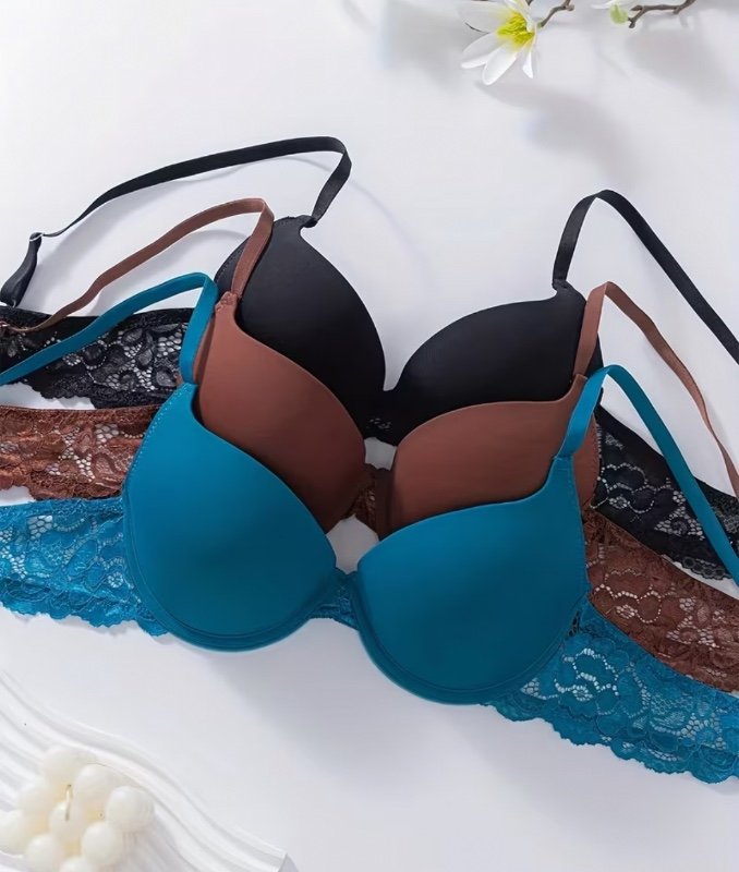 3 pièces Soutien-gorge de Formation Décontracté pour Femmes, Sous-Coupes Légèrement Rembourrées avec Armatures Push Up et Garnissage Épais, Pour Petits Seins Taille XSXS, Avec Coussinets Amovibles, Fermeture Avant sans Clip Intérieur, Modèle d'Été Dos Nu