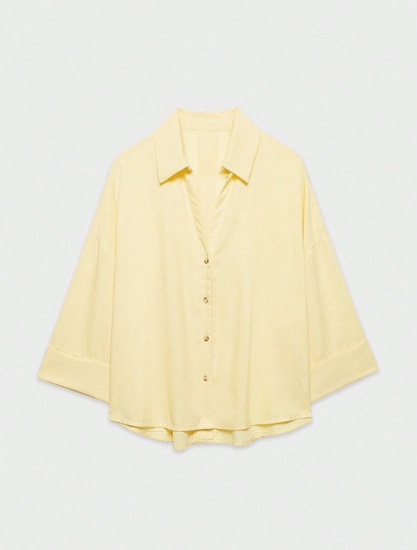 YROOE Blouse décontractée mode femme, polyvalente, minimaliste/décontractée chic/trajet quotidien/élégante, chemise ample à manches longues et col léger - Jaune clair d'été