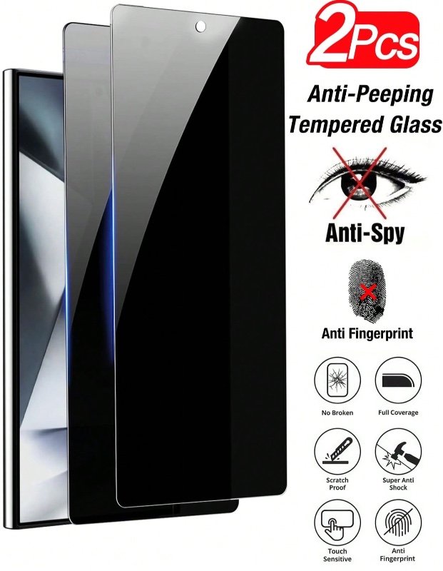 2 pièces Protecteur d'écran en verre trempé anti-espionnage pour Samsung Galaxy S26 Ultra/S26 Plus/S26, S25 Ultra/S25 Plus/S25/S25 Edge, S24/S23/S22/S21/FE Series. Anti-rayures, installation facile, bords incassables, toucher lisse, anti-traces de doigts,