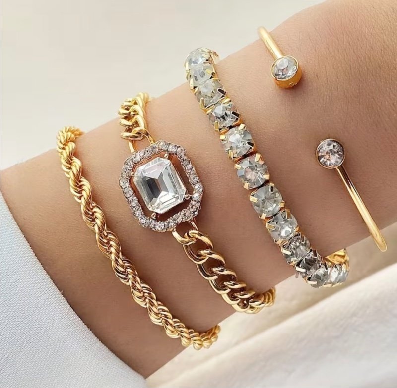4 pièces Bracelets Femme Style Punk Chaîne Torsadée Strass